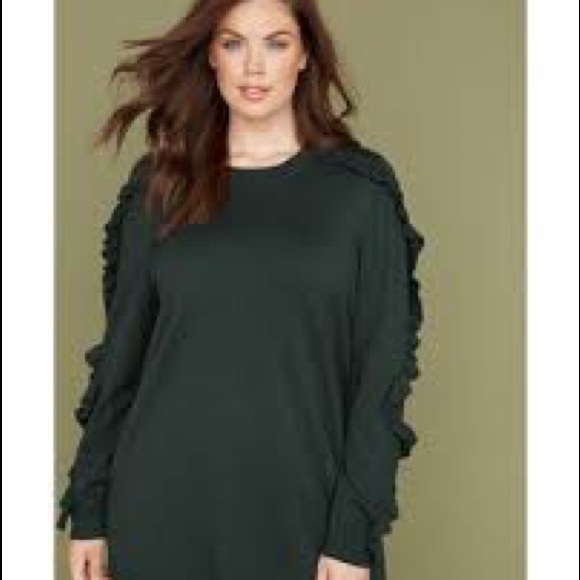 NWT Lane Bryant Ruffle Sweater Dark Green - Picture 1 of 2